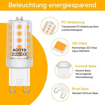 AGOTD G9 LED žiarovky teplá biela 3000K, balenie 4 ks