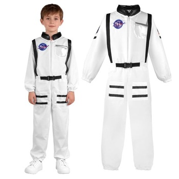 Detský kostým astronauta, biely, unisexový overal astronauta s vreckami, kostým bieleho vesmíru,