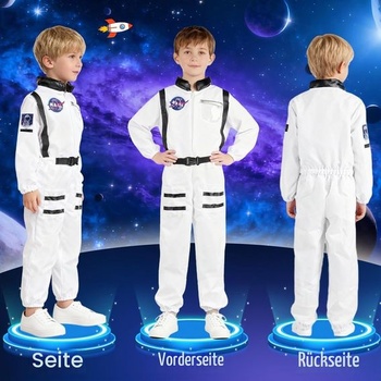 Detský kostým astronauta, biely, unisexový overal astronauta s vreckami, kostým bieleho vesmíru,