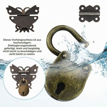 12 starožitných bronzových visacích zámků s motýlí západkou a klíčem