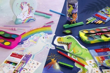 Faber-Castell - Sada farebných ceruziek Dino, 24dielna, vrátane samolepiek. 24dielna sada farebných ceruziek