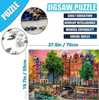 Puzzle pro dospělé, 1000 dílků, Amsterdam, 70 x 50 cm. Vzdělávací puzzle pro dospělé. Puzzle s 1000