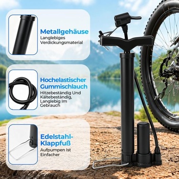 Prenosná vysokotlaková pumpa na bicykel 140 PSI, vzduchová pumpa na kolesá s americkými a francúzskymi