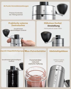 Přenosný ruční mlýnek na kávu CIRCLE JOY s keramickým kuželovým mlecím perem a 40 externími
