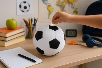 I-TOTAL® - Zábavná dekoratívna pokladnička/priehradka na mince z robustného plastu (Futbalová lopta)
