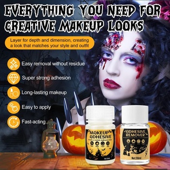 Halloweenské lepidlo na koži, 30ml lepidlo na kožu Mastix + 30ml odstraňovač lepidla na tvár