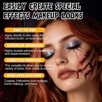 Halloweenské lepidlo na koži, 30ml lepidlo na kožu Mastix + 30ml odstraňovač lepidla na tvár