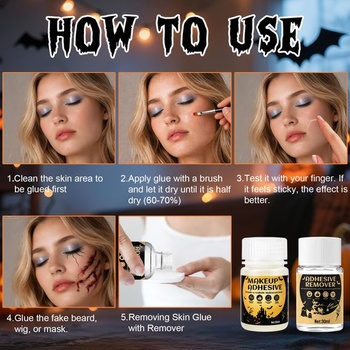 Halloweenské lepidlo na koži, 30ml lepidlo na kožu Mastix + 30ml odstraňovač lepidla na tvár