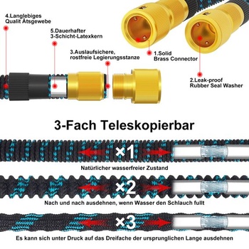 Flexibilná záhradná hadica 15 m, roztiahnuteľná vodná hadica 3/4 palca 1/2 palca s hákom na hadicu -