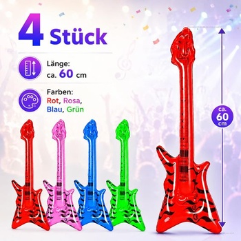 4dielna nafukovacia sada gitár 60 cm, farebné vzduchové gitary, nafukovacia párty gitara, rekvizity