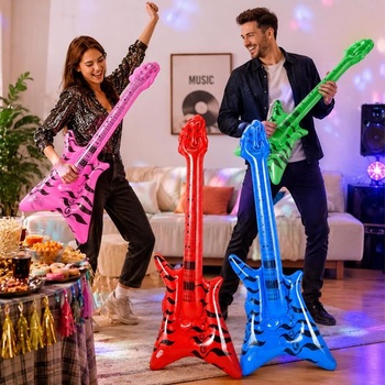 4dielna nafukovacia sada gitár 60 cm, farebné vzduchové gitary, nafukovacia párty gitara, rekvizity