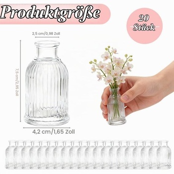 20 malých váz na dekoráciu stola, 50ml malé vázy na dekoráciu stola, 9,4 cm vysoké mini sklenené vázy,