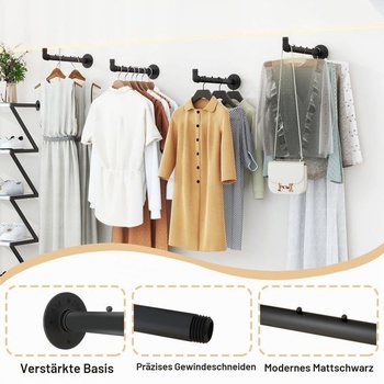 IBUYKE Nástenný šatníkový vešiak 40 cm, 4 kusy, kovový, čierny TYJ008H-4