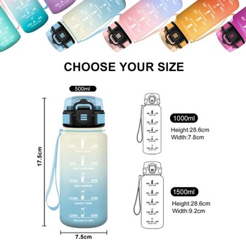 Fľaša na pitie s objemom 500 ml, bez BPA, so slamkou, s časovými značkami, vhodná na sýtené nápoje,