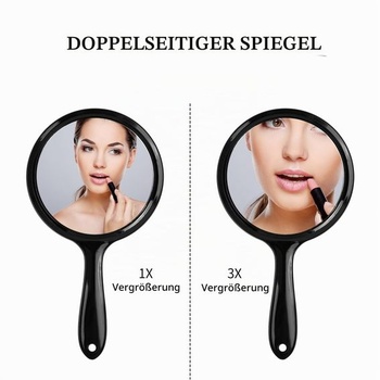 Ručné zrkadlo s rukoväťou, obojstranné zrkadlo, zväčšenie 1x/3x, kozmetické zrkadlo, make-up zrkadlo,