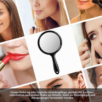 Ručné zrkadlo s rukoväťou, obojstranné zrkadlo, zväčšenie 1x/3x, kozmetické zrkadlo, make-up zrkadlo,