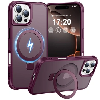 Puzdro pre iPhone 16 Pro s magnetickým stojanom, vínové.…