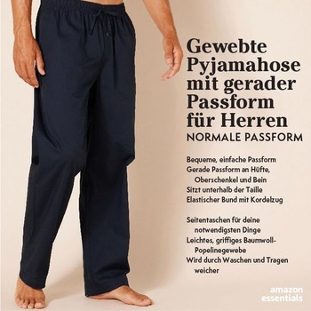 Pánske pyžamové nohavice Amazon Essentials, dlhé, bavlnené, rovný strih, elastický pás, M, tmavo