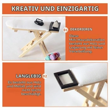 Mini žehlicí prkno VANZACK, domeček pro panenky s miniaturní žehličkou na prádlo a mini žehlicím