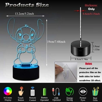 ZTZK Stitch Lamp, 3D LED chytré noční světlo s dálkovým ovládáním modré