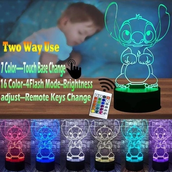 ZTZK Stitch Lamp, 3D LED chytré noční světlo s dálkovým ovládáním modré