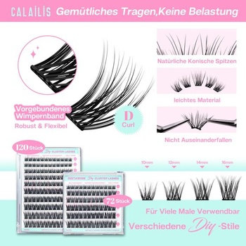 Samolepiace predlžovacie riasy CALAILIS, 72 ks D Curl Wispy, samolepiace pritlačovacie riasy bez