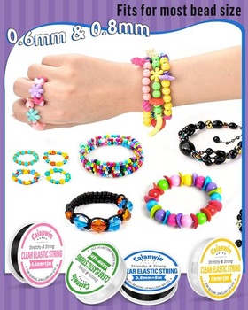 Caianwin Černá gumička na náramky 0,6 mm a 0,8 mm Sada gumiček na šperky, Šňůrka na náramek, Nitě