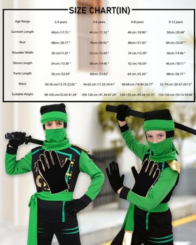 Ninjovský kostým pre chlapcov, zelený, klasický nindžovský kostým pre deti, nindžovský prevlek pre deti