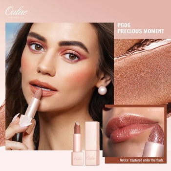 OULAC Moisture Shine Lipstick Bronze, trblietavý rúž s lesklým finišom, krémová textúra,