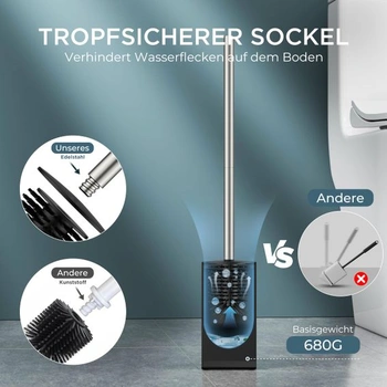 Silikonový toaletní kartáč FORIOUS® 45 cm, nerezový toaletní kartáč s držákem z nerezové oceli,