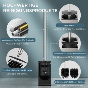 Silikonový toaletní kartáč FORIOUS® 45 cm, nerezový toaletní kartáč s držákem z nerezové oceli,