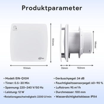 Koupelnový ventilátor EINTTAX bílý