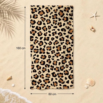 Plážová osuška s leopardím vzorom, osuška do bazéna, 80 x 160 cm, plážová osuška s leopardím
