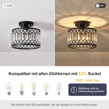 Stropné svietidlo Vikaey s kryštálmi, Ø 23 cm