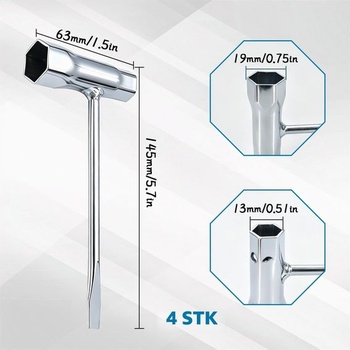 Súprava 4 kľúčov na zapaľovacie sviečky a kľúčov na motorové píly, 13 mm x 19 mm