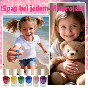 Sada detských trblietavých lakov na nechty, 6 farieb, pre vek 3, 4, 5, 6 a 7 rokov, netoxické, rozpustné