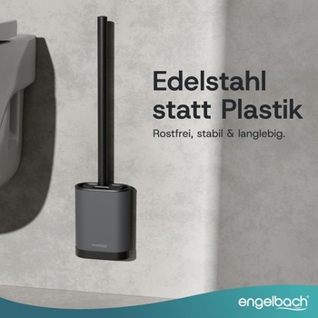 Engelbach® Silikonový WC kartáč s nerezovou rukojetí a držákem, plochý, antracitový, antracitový,