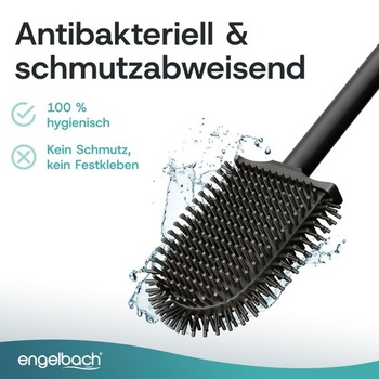Engelbach® Silikonový WC kartáč s nerezovou rukojetí a držákem, plochý, antracitový, antracitový,