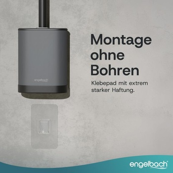 Engelbach® Silikonový WC kartáč s nerezovou rukojetí a držákem, plochý, antracitový, antracitový,