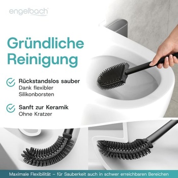 Engelbach® Silikonový WC kartáč s nerezovou rukojetí a držákem, plochý, antracitový, antracitový,