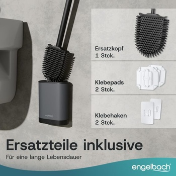 Engelbach® Silikonový WC kartáč s nerezovou rukojetí a držákem, plochý, antracitový, antracitový,