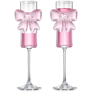 Skleněné sklenice Kokett 160ml, růžová stuha, šampaňské,…