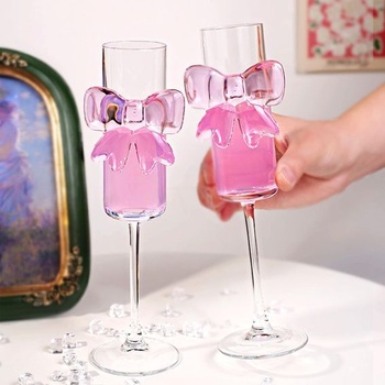 Skleněné sklenice Kokett 160ml, růžová stuha, šampaňské, čiré sklenice, víno, koktejly, sklenice na