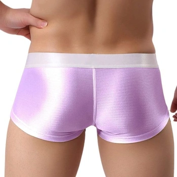 Pánské sexy boxerky, spodní prádlo, boule, hladké, hedvábné, lehké, nízkopodešev, krátké boxerky