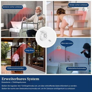 Detektor pohybu AXFEE, Alarm, 360 ° otočný senzor pohybu s funkciou alarmu, sada zvončeka s detekciou