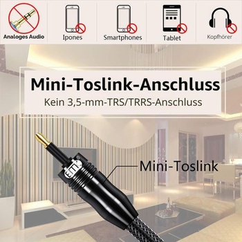 Optický audio kabel EMK mini Toslink na Toslink, optický kabel (1 metr)