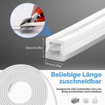 LED profil, 5m LED silikonový flexibilní profil s bílým mléčně bílým krytem, koncovkami a