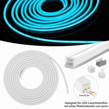 LED profil, 5m LED silikonový flexibilní profil s bílým mléčně bílým krytem, koncovkami a