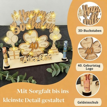 Peňažný darček k 40. narodeninám pre mužov a ženy, 3D ďatelina, šťastie, všetko najlepšie k narodeninám,
