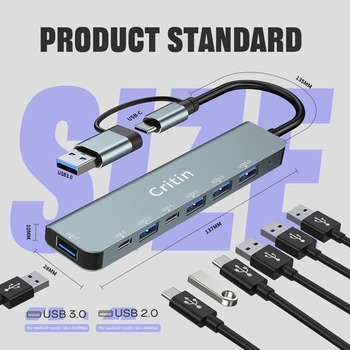 7v1 USB-C Hub, USB 3.0 Multiport Splitter adaptér 7v1 USB-C Multiport Hub